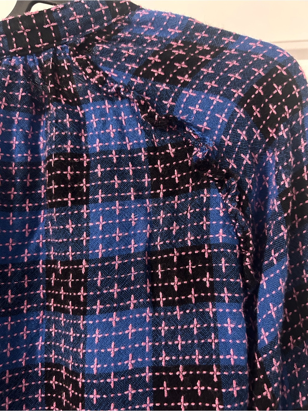 Anthropologie Blue and black Plaid Long-Sleeve button down Women's Blouse - Picture 10 of 10